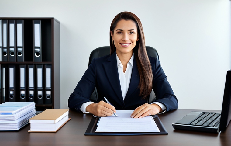 **

A professional financial advisor, fully clothed in a modest business suit, sitting at a clean desk with organized materials. The background shows a modern office setting with soft lighting. Focus on the advisor’s calm and confident expression. Perfect anatomy, correct proportions, well-formed hands, natural pose. Safe for work, appropriate content, professional, family-friendly.

**